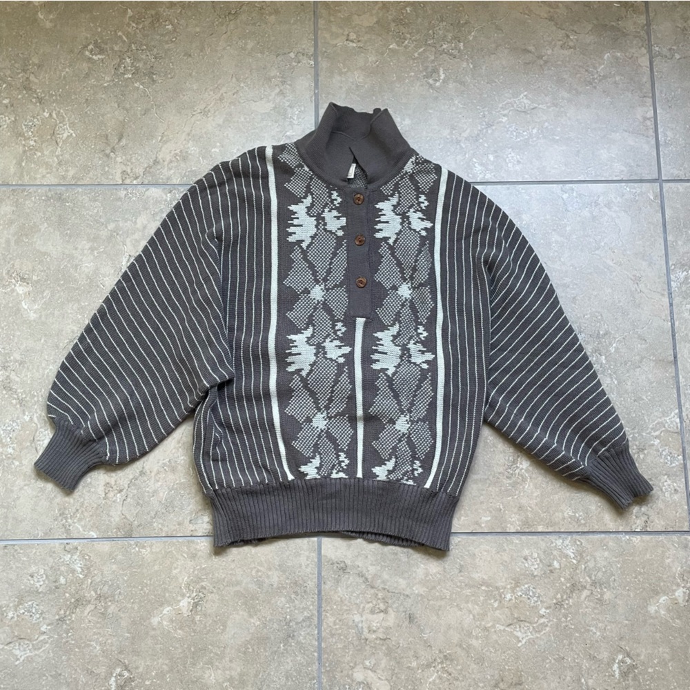 Vintage German Patterned Floral Knit Sweater in Taupe